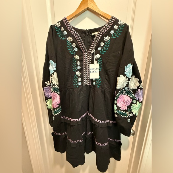 ROLLER RABBIT  Black Dress with Floral Embroidery size XL - Picture 6 of 13
